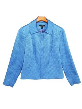 Louben Jacket Womens Shiny Blue Quilted Lined Full Zip Collared Long Sleeve Sz 8